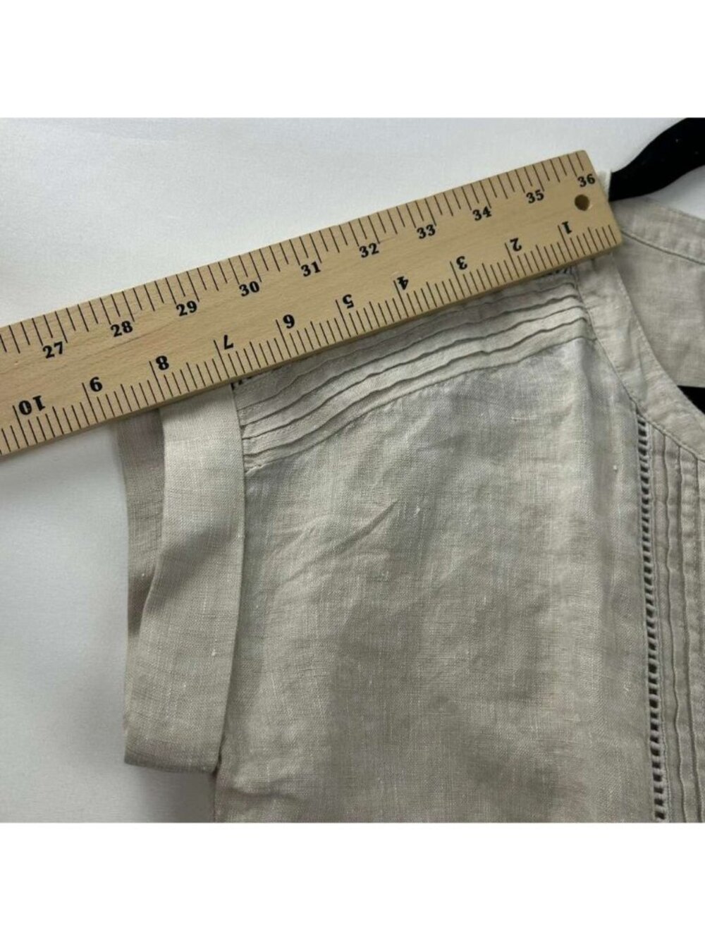 Talbots Women's S 100% Linen Blouse Beige Pintuck Lace Trim Button Down Top NWT - Picture 5 of 16